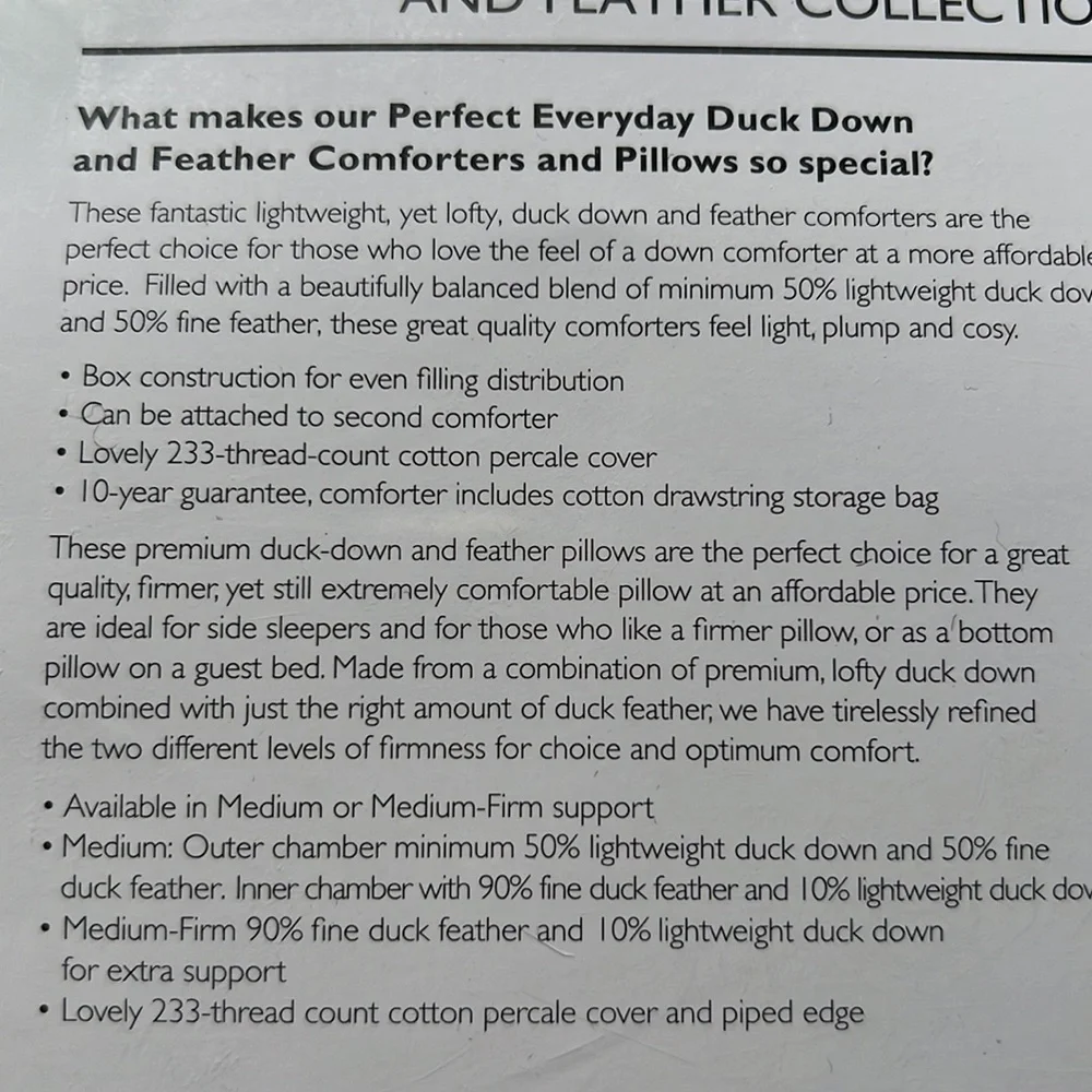 The White Company London Perfect Everyday Duck Down/Feather Collection Comforter